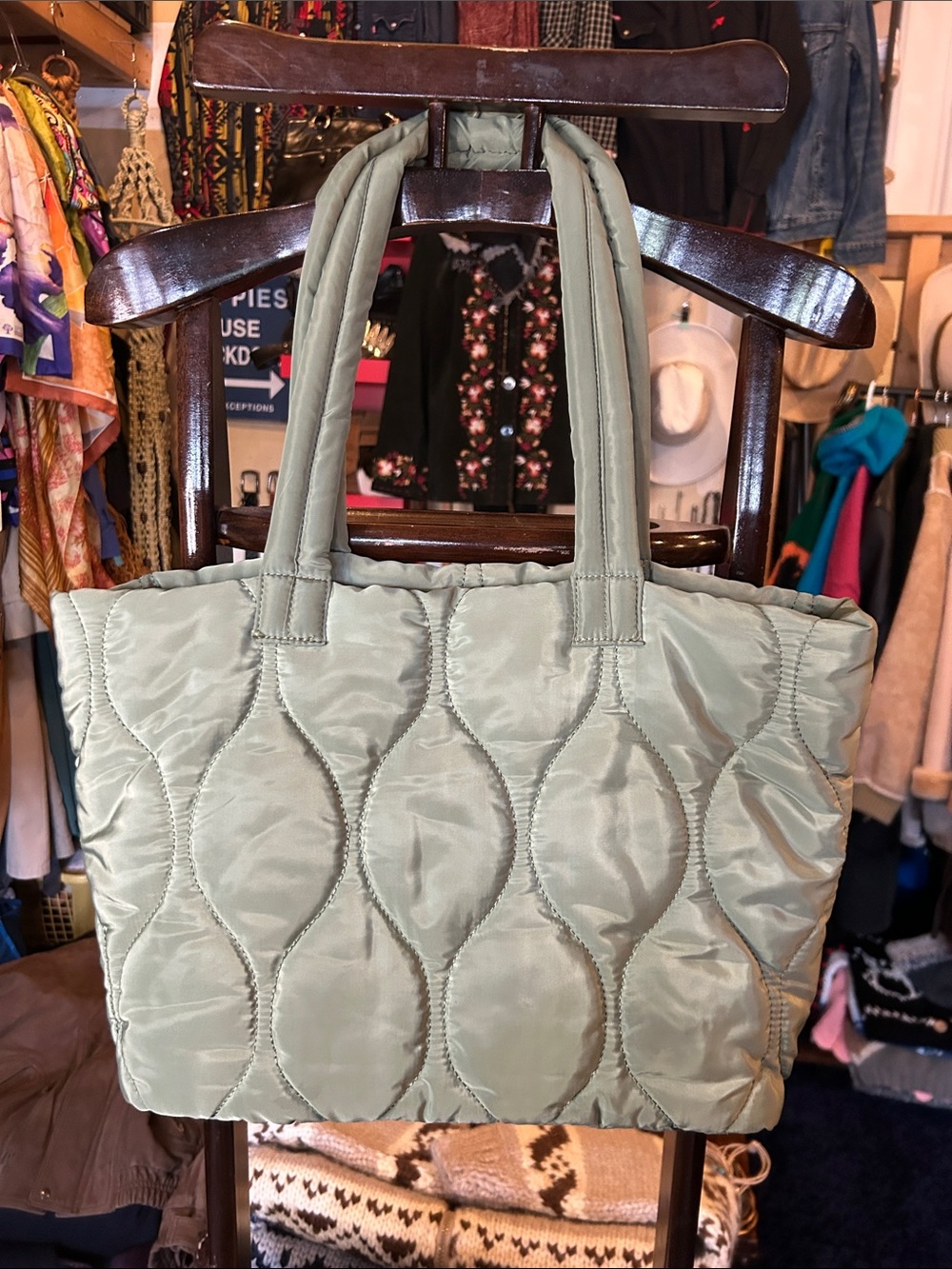 Street Level Quilted Sage Green Tote